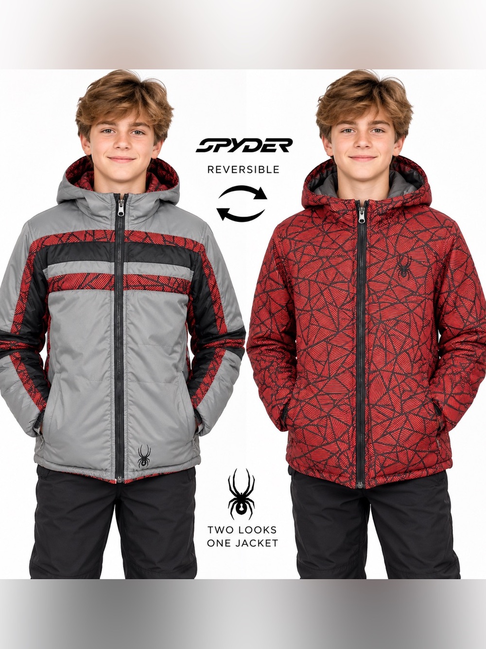 Spyder Boys Reversible Hooded Puffer Jacket Size L 14-16